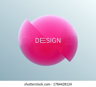 Sphere sliced to two parts and stacked with shifted elements. 3d vector illustration.