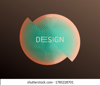 Sphere sliced to two parts and stacked with shifted elements. 3d vector illustration.