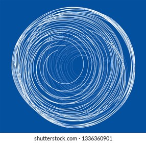 Sphere of spirals outline. Vector rendering of 3d. Wire-frame style. The layers of visible and invisible lines are separated