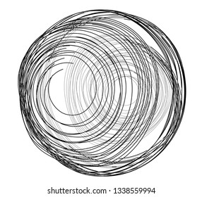 Sphere of spirals outline. Vector rendering of 3d. Wire-frame style. The layers of visible and invisible lines are separated