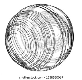 Sphere of spirals outline. Vector rendering of 3d. Wire-frame style. The layers of visible and invisible lines are separated