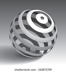 Sphere striped, volume form, abstract form, vector design