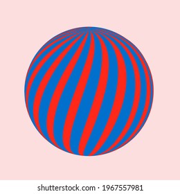 Sphere with stripes. Circle with colored wavy lines for printing, applique, decoration, design. Geometric ball. Vector graphics.