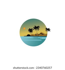 Sphere of sunset on beautiful beach. Vector illustration