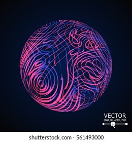 Sphere With Swirled Stripes. Vector Glowing Background