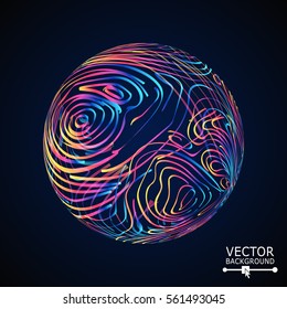 Sphere With Swirled Stripes. Vector Glowing Background