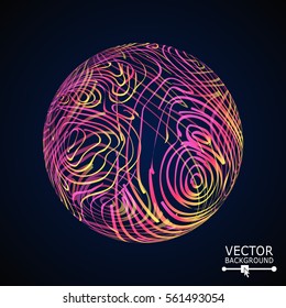 Sphere With Swirled Stripes. Vector Glowing Background