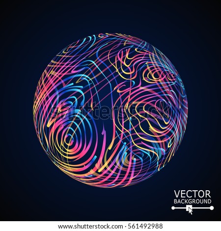 Sphere With Swirled Stripes. Vector Glowing Background