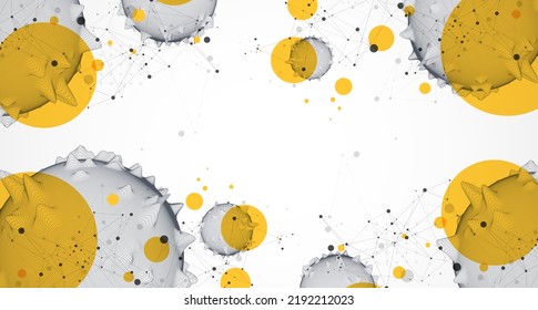 Sphere  theme with connected lines in technology style background. Wireframe illustration. Abstract 3d grid design.