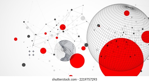 Sphere  theme with connected lines in technology style background. Abstract 3d grid design.