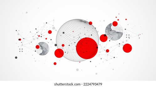 Sphere  theme with connected lines in technology style background. Abstract 3d grid design.