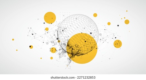 Sphere  theme with connected lines in technology style background.  Abstract 3d grid design.