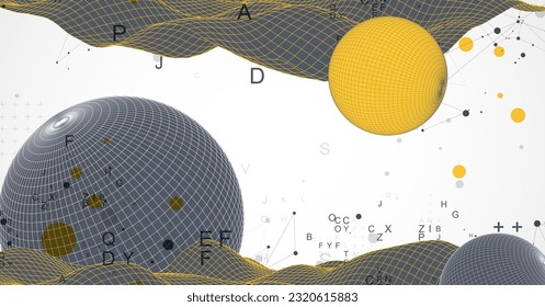 Sphere  theme with connected lines in technology style background. Wireframe illustration. Abstract 3d grid design.