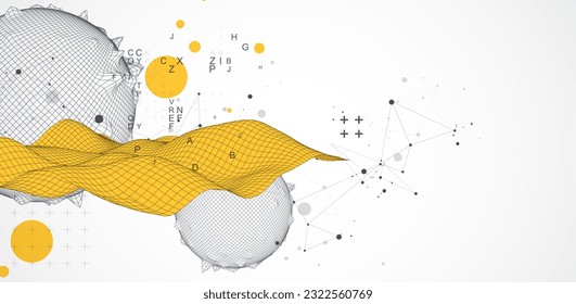 Sphere  theme with connected lines in technology style background. Wireframe illustration. Abstract 3d grid design.