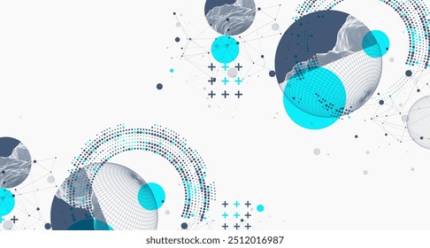 Tema da esfera com linhas conectadas no fundo do estilo da tecnologia. Ilustração em modelo de arame. Projeto de grade 3d abstrato. Mão desenhada.