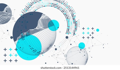 Tema da esfera com linhas conectadas no fundo do estilo da tecnologia. Ilustração em modelo de arame. Projeto de grade 3d abstrato. Mão desenhada.