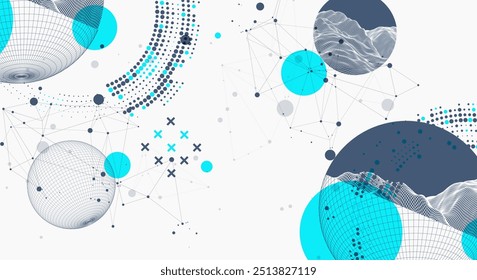 Tema da esfera com linhas conectadas no fundo do estilo da tecnologia. Ilustração em modelo de arame. Projeto de grade 3d abstrato. Mão desenhada.