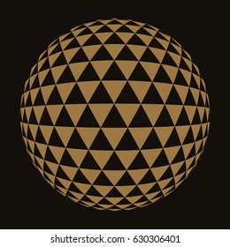 sphere with triangle grid in gold and black
