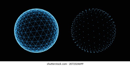 Sphere of Triangles with Connected Lines. Dots and Lines. Global Digital Connections. Wireframe Vector Illustration. Abstract 3D Technology Graphic Design Element.