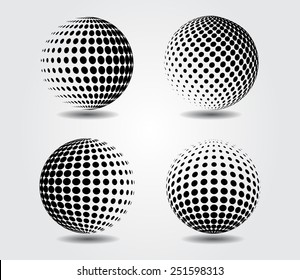 Sphere vector illustration..Halftone vector design element.Abstract round logo.
