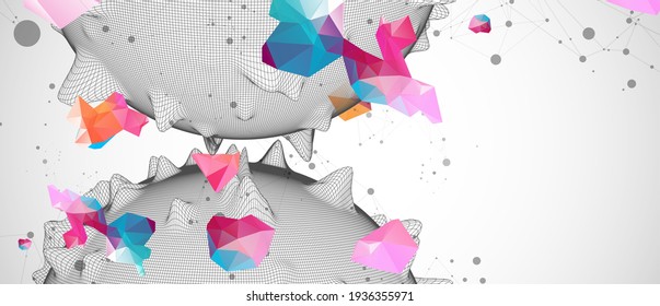 Sphere or virus theme with connected lines in technology style. Wireframe illustration. Abstract 3d grid design. 