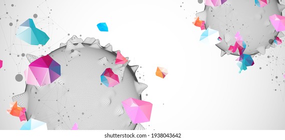 Sphere or virus theme with connected lines in technology style. Wireframe illustration. Abstract 3d grid design. 