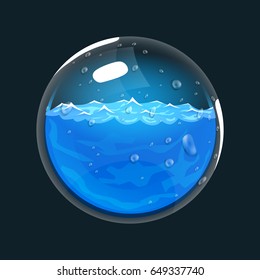 Sphere of water. Game icon of magic orb. Interface for rpg or match3 game. Water or mana. Big variant. Vector illustration