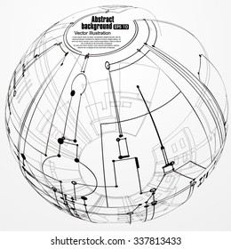 Sphere wireframe constructed with points and curves, technological sense abstract illustration.