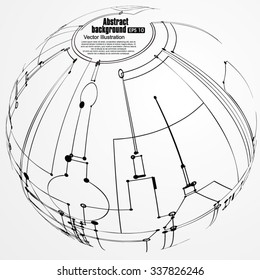 Sphere wireframe constructed with points and curves, technological sense abstract illustration.