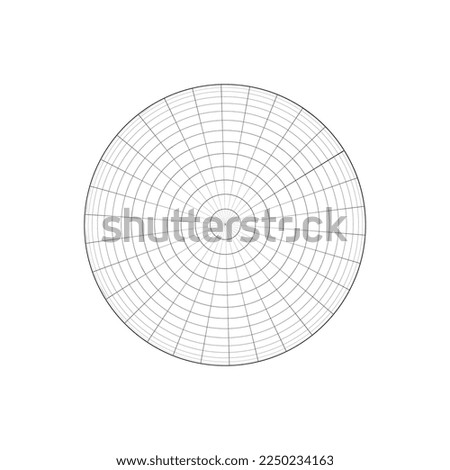 Sphere wireframe icon. Top view. Orb model, spherical shape, grid ball isolated on white background. Earth globe figure with parallel and meridian lines above view. Vector outline illustration