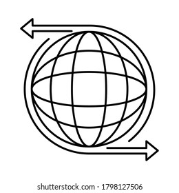 mundo de esfera con flechas alrededor del diseño de iconos de estilo de línea