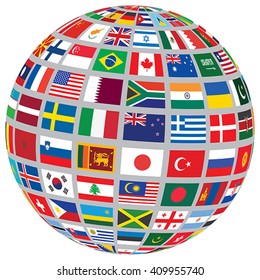 sphere with world flags isolated on white vector illustration