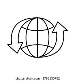 sphere world planet with arrows around line style vector illustration design