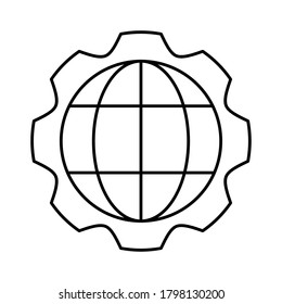 sphere world planet with gear line style icon vector illustration design