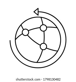 sphere world planet with points and arrow around line style icon vector illustration design