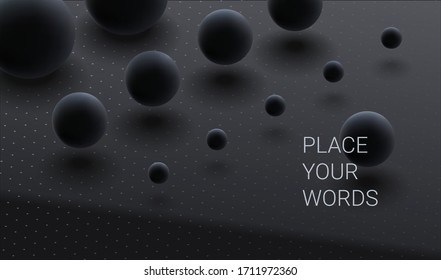 Spheres above the surface. Dark abstract composition.