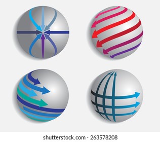 Spheres with arrows.Vector illustration.