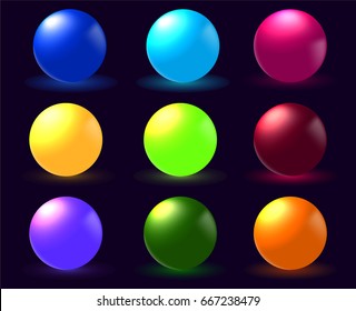 Spheres. Colored spheres on a dark background. Set of vector multicolored spheres. Vector illustration