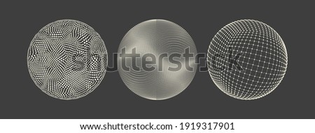 Spheres with connected lines and dots. Abstract 3d grid design. Technology style. Vector illustration.
