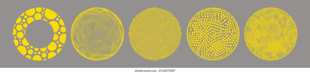 Spheres consisting with connected lines and dots. A circle is formed from many points of different sizes. Global digital connections. Vector illustration for science and technology.