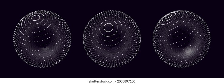 Esferas de puntos desdibujan la profundidad del efecto de campo DOF. Conexiones digitales globales. Resumen de partículas 3d Diseño de cuadrícula. Ilustración HUD de Vector Future High Technology Gran Matriz de puntos.