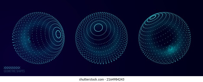 Spheres of Dots Blur Depth of Field Effect DOF. Global Digital Connections. Abstract Particles 3d Grid Design. Vector Future High Technology HUD Illustration. Big Data Array of Dots.