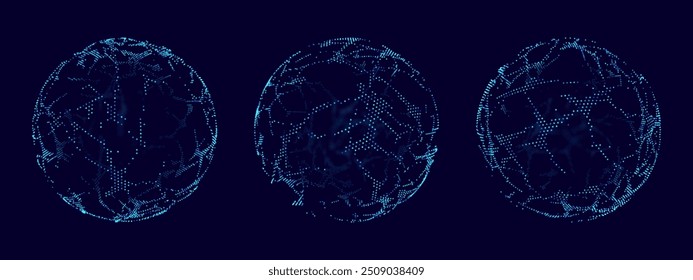 Spheres of Dots Blur Depth of Field Effect DOF. Global Digital Connections. Abstract Particles 3d Grid Design. Vector Future High Technology HUD Illustration. Big Data Array of Dots.