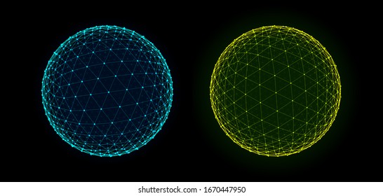 Spheres of Dots and Lines Background. HUD Element. Sci-Fi Planet Earth Template for Heads Up Display. Geometry Math Vector Illustration. Dots Circles with Depth of Field.