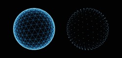 Spheres Of Dots Particles. Atom Orb Technology Abstract Design Elements. Collection Of Minimalistic Geometric Design Sci-Fi Elements. Futuristic VR Digital Vector Illustration.