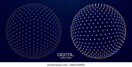 Esferas de partículas de puntos. Elementos de diseño Abstractas de la Tecnología Atom Orb. Diseño geométrico minimalista Sci-Fi HUD Elementos. Ilustración vectorial digital VR futurista.