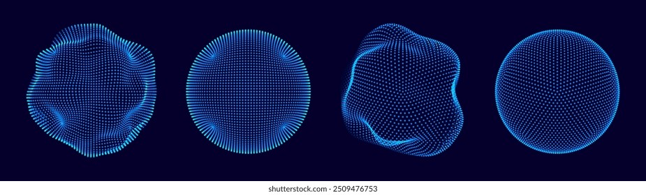 Esferas de partículas de pontos. Tecnologia Atom Orb Elementos de design abstrato. Elementos de HUD Sci-Fi de Design Geométrico Minimalista. Ilustração Futurista de Vetor Digital VR.