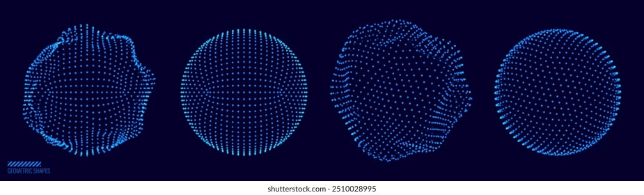 Spheres of Dots Particles. Atom Orb Technology Abstract Design Elements. Minimalistic Geometric Design Sci-Fi HUD Elements. Futuristic VR Digital Vector Illustration.