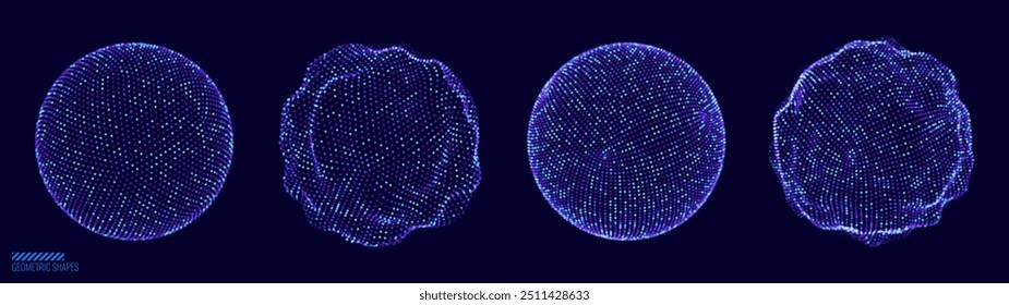 Spheres of Dots Particles. Atom Orb Technology Abstract Design Elements. Minimalistic Geometric Design Sci-Fi HUD Elements. Futuristic VR Digital Vector Illustration.