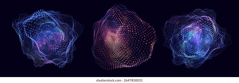 Esferas de partículas de pontos. Tecnologia Atom Orb Elementos de design abstrato. Elementos de HUD Sci-Fi de Design Geométrico Minimalista. Ilustração Futurista de Vetor Digital VR.